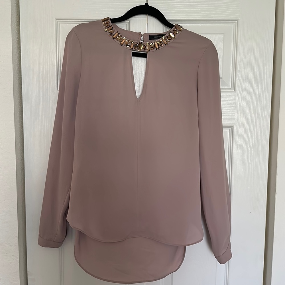 BCBGMAXAZRIA Mauve Blouse with Jeweled Detail